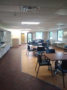 chairs and tables set up in the cafeteria at Anabranch Recovery Center - Terre Haute Drug and Alcohol Addiction Treatment Center and Detox Services