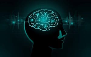 digital illustration depicting brain and brainwaves