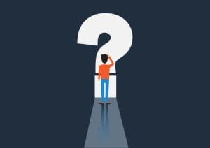 illustration of a man standing in front of a huge question mark - functional addict