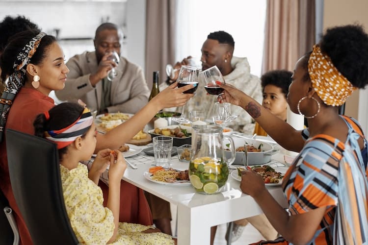 Thanksgiving family eating drinking sober